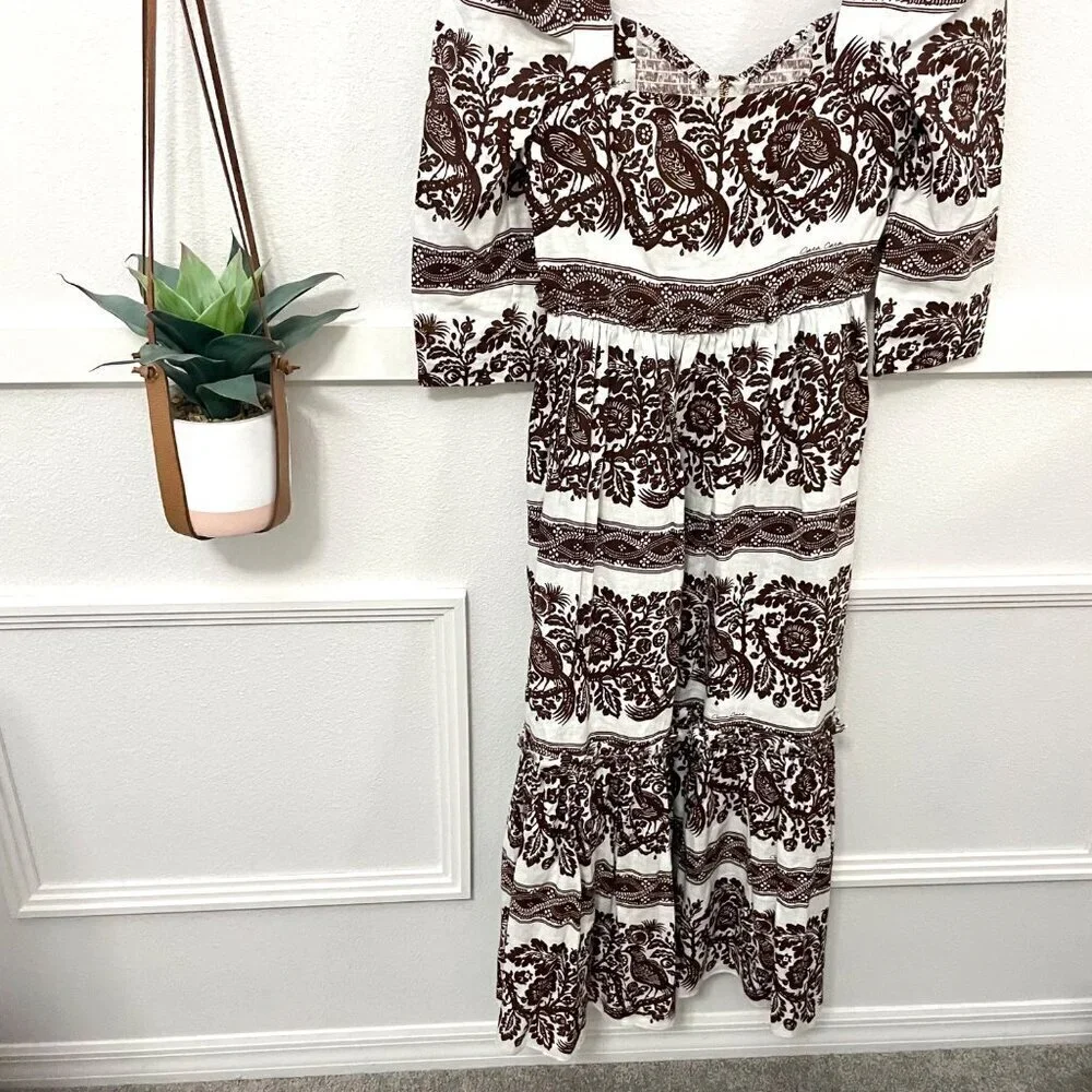 NWT Cara Cara Blue Hill Linen Printed Midi Dress Burgundy Women’s Size 2 - Picture 3 of 10